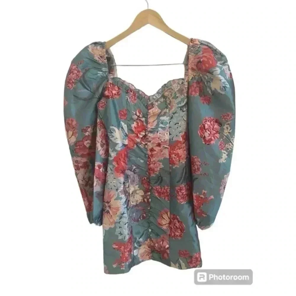 Hemant & Nandita Womens Puffed Long Sleeve Mini Dress